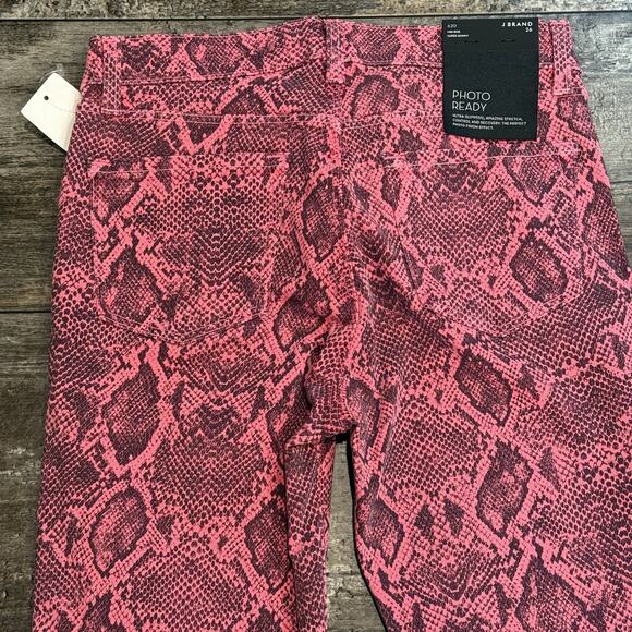 J Brand Jean Women 26 Neon Pink Boa Photo Ready Mid Rise Skinny Animal Print NEW - Picture 10 of 16